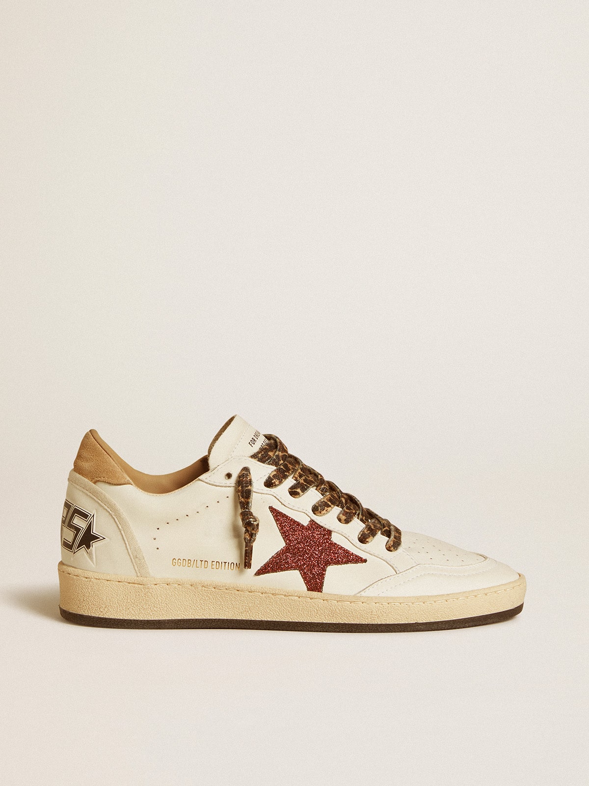 Women's Ball Star LTD with burgundy glitter star and beige suede heel tab