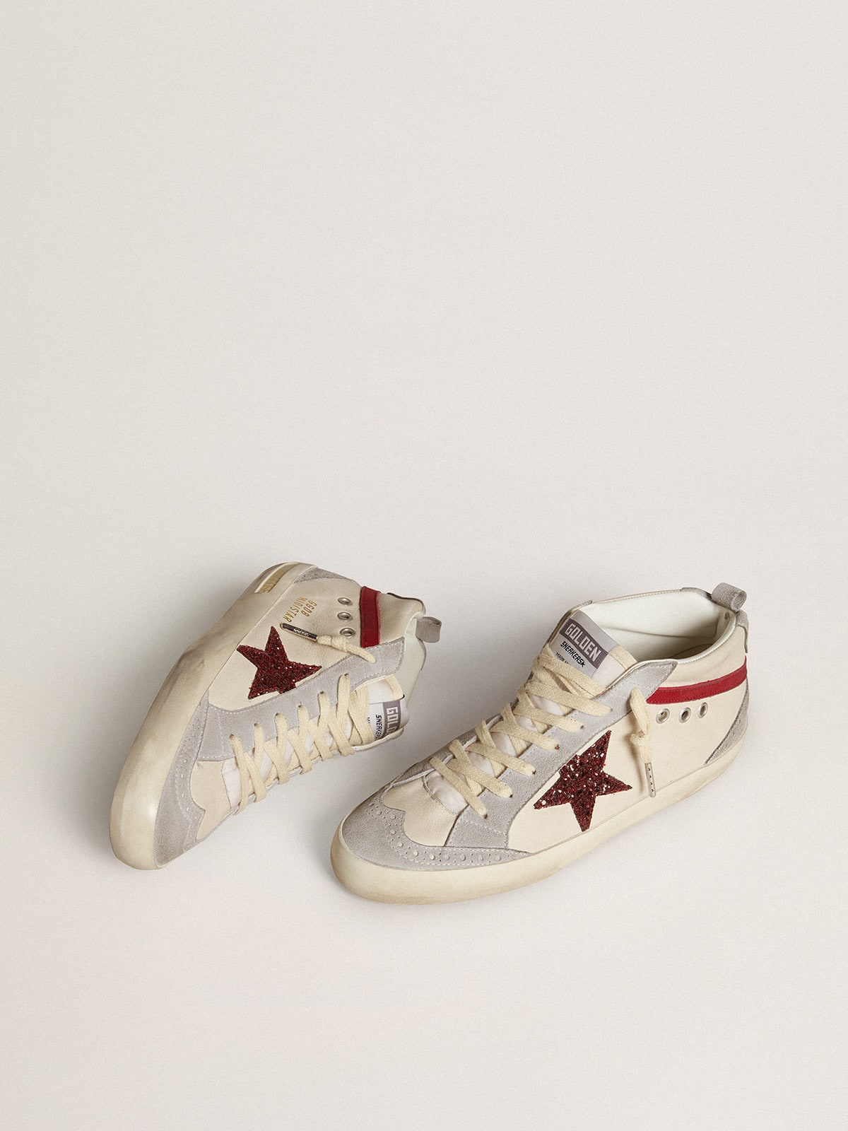 Mid Star para mujer en piel con estrella brillante y destellos de nubuck rojo