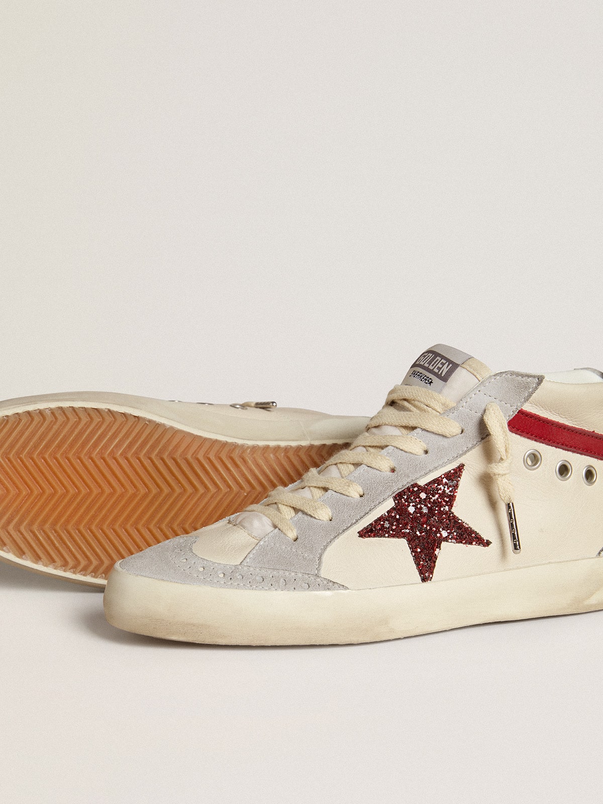 Mid Star para mujer en piel con estrella brillante y destellos de nubuck rojo