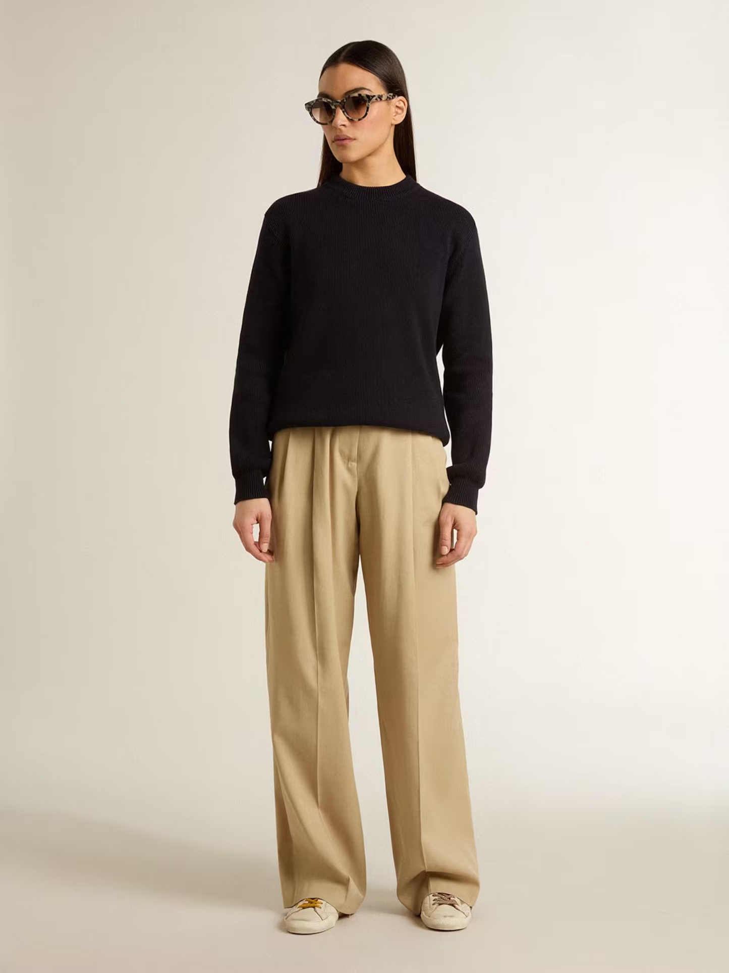True-Star Donna in nappa bianca con stella oro e talloncino in suede beige