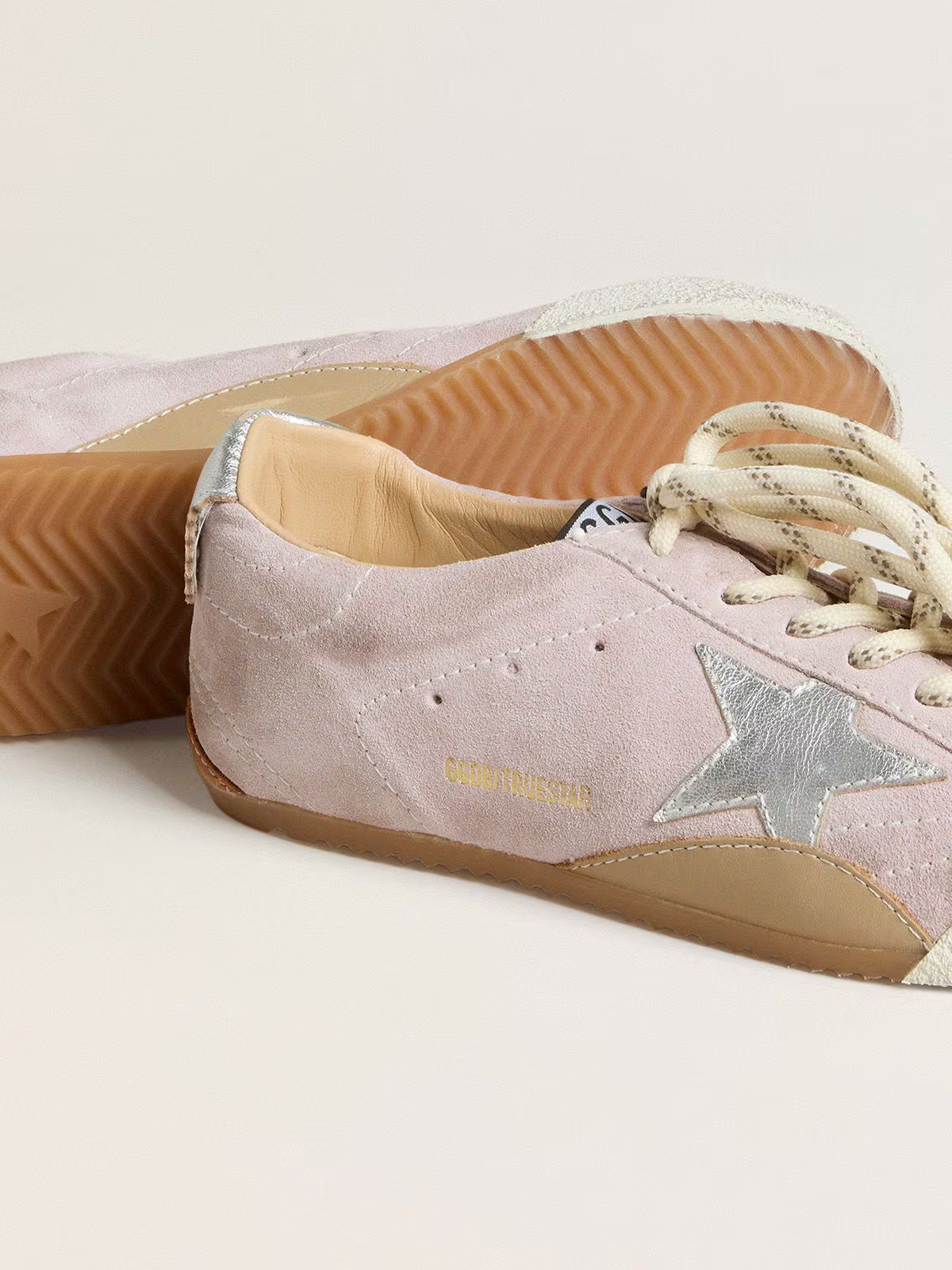 True-Star Donna in suede rosa pastello con stella e talloncino argento