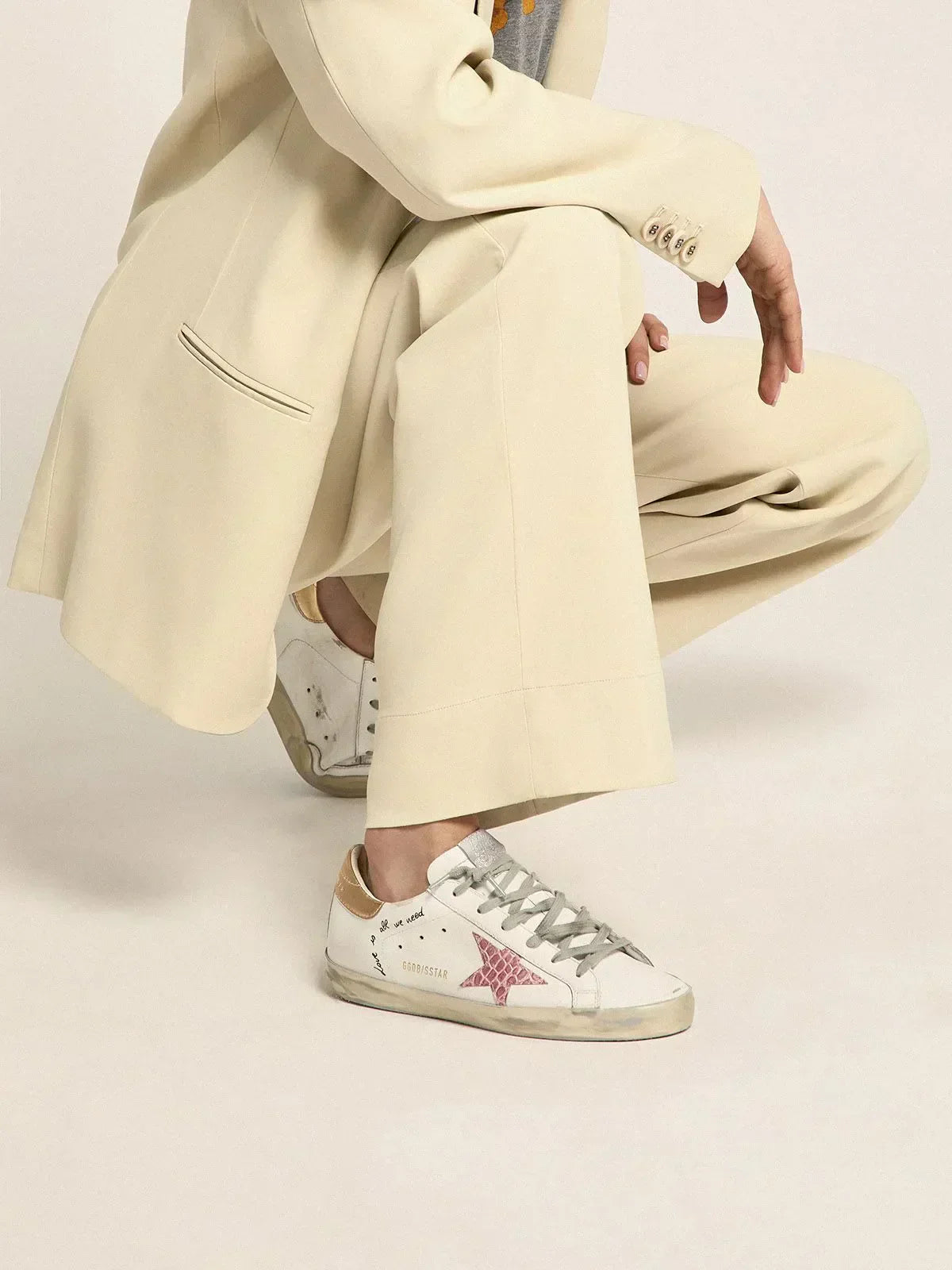 Super-Star sneakers with handwritten lettering and crocodile-print leather stars