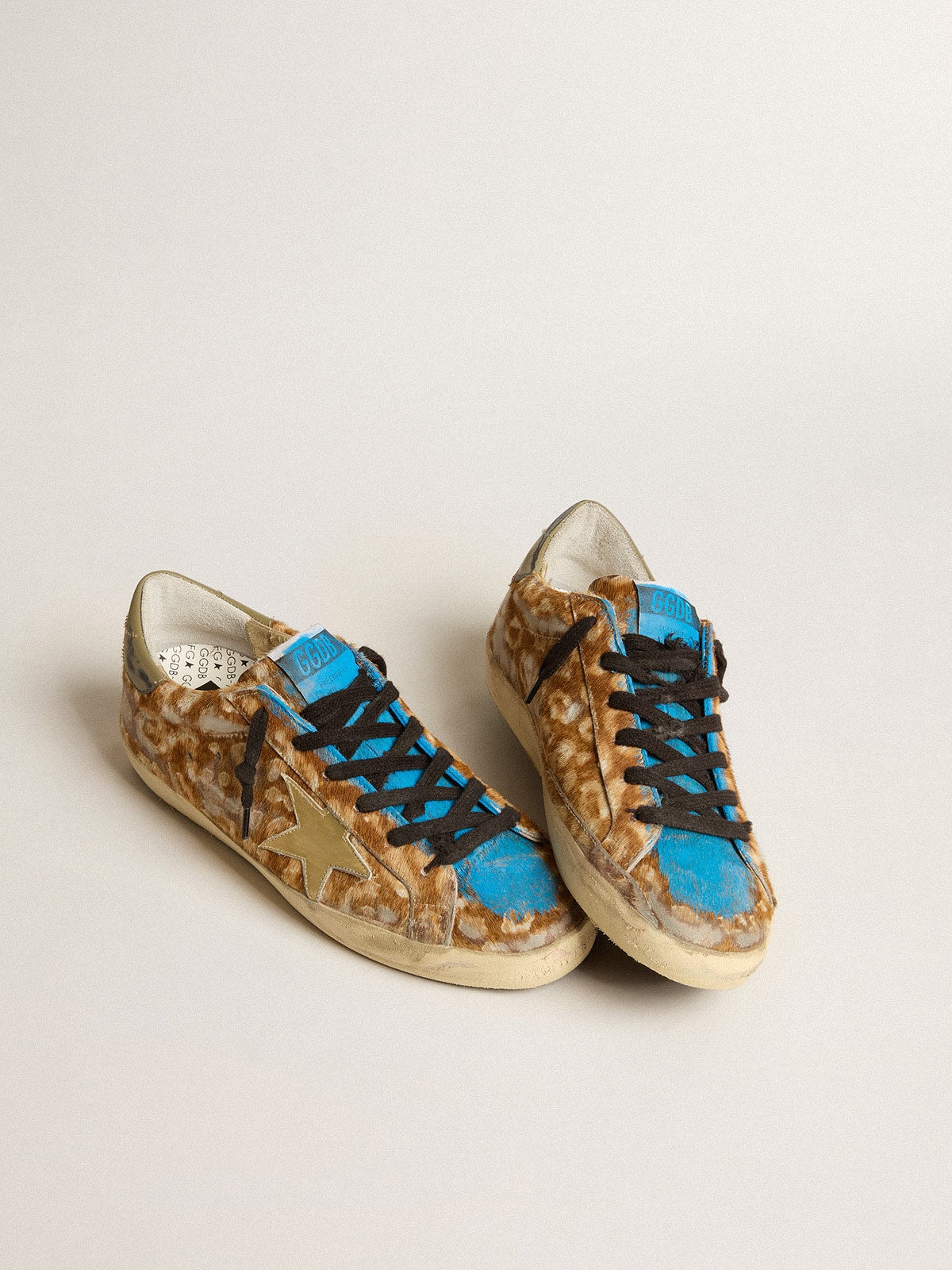 Men's Super-Star LAB in leopard pony skin with gold star and gray heel tab