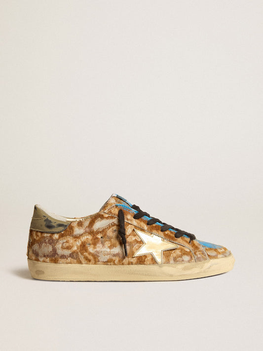Men's Super-Star LAB in leopard pony skin with gold star and gray heel tab