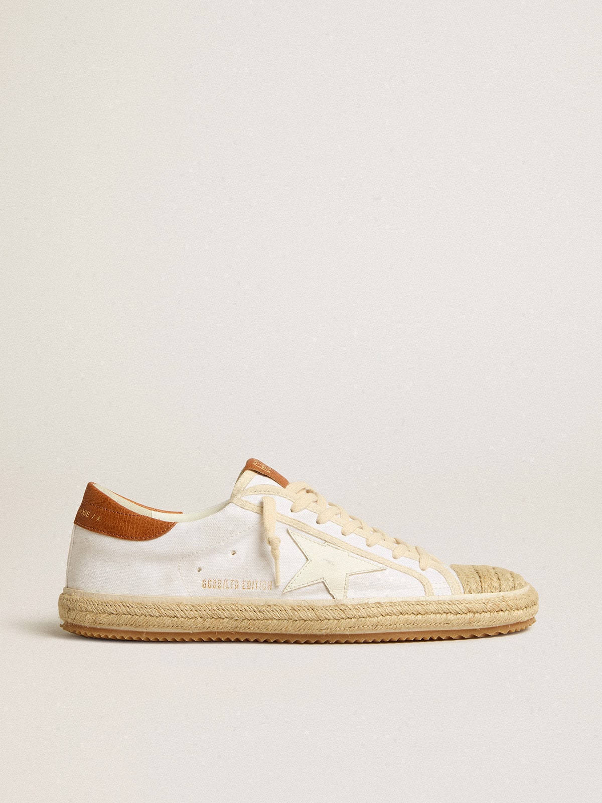 Men's Super-Star LTD in canvas with white leather star and raffia toe