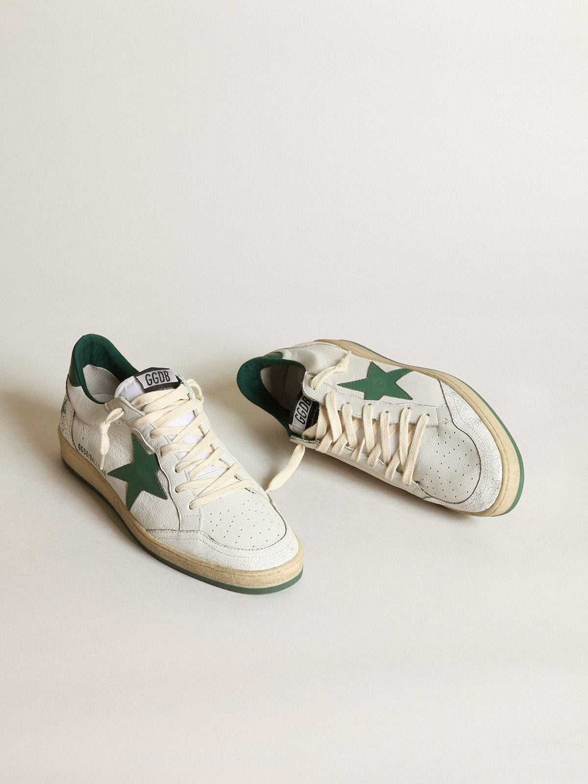 Men's Ball Star in white nappa leather with green leather star and heel tab