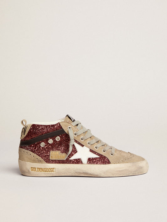 Mid Star para mujer en purpurina burdeos con inserciones grises y estrella blanca