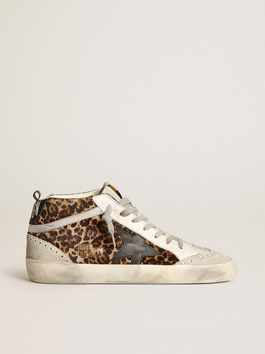 Mid Star para mujer en piel de potro con estampado de leopardo y estrella negra