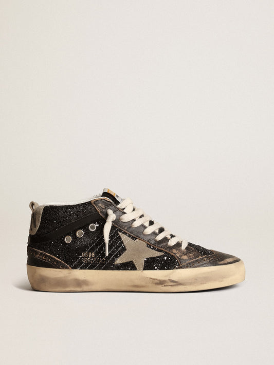 Mid Star para mujer en brillo negro con estrella y refuerzo en el talón de ante gris tórtola