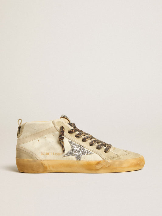 Mid Star para mujer en lona con estrella plateada brillante y destellos beige