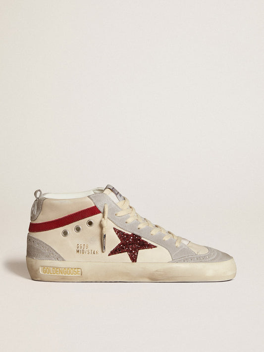 Mid Star para mujer en piel con estrella brillante y destellos de nubuck rojo