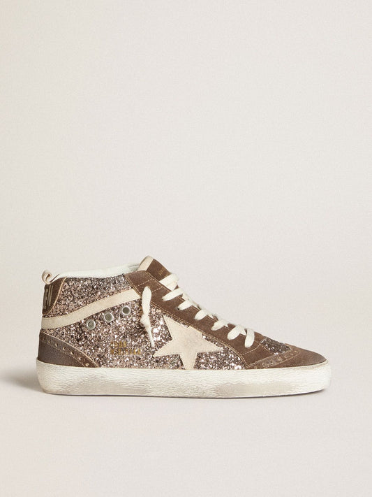Mid Star para mujer en purpurina con estrella de ante perlado e inserciones de ante marrón
