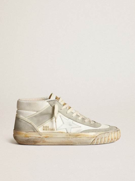 Zapatillas Mid Star para mujer con aplicaciones de ante gris hielo y estrella de piel blanca
