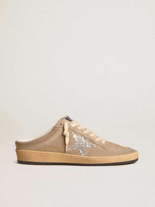 Ball Star Sabots in dove-gray suede with silver glitter star