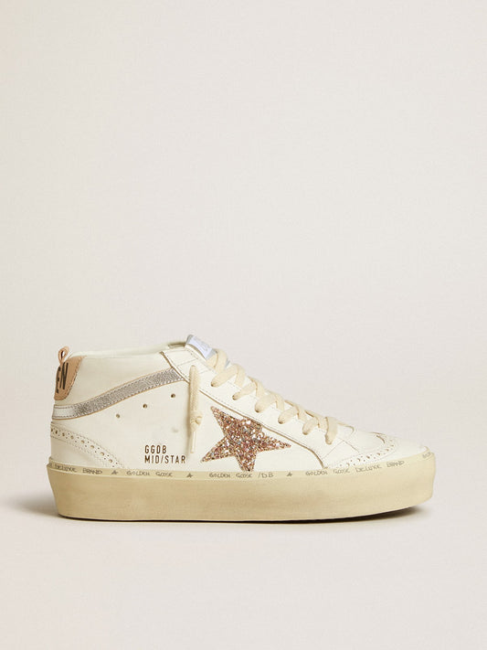 Mid Star con estrella brillante y destello de cuero plateado metalizado
